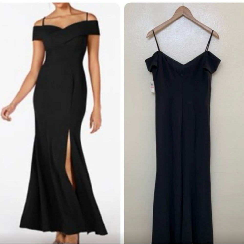 Nightway Cold Shoulder Gown Front Slit Black